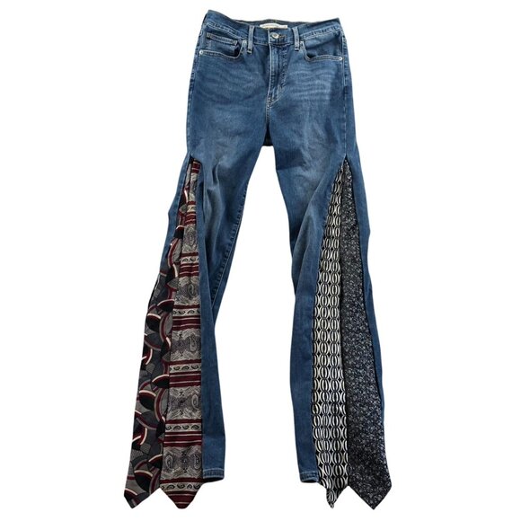 Levis Womens Butterfly Jeans Sizze 28 Mile High Super Skinny Upcycled Hippie Y2K - Picture 1 of 16